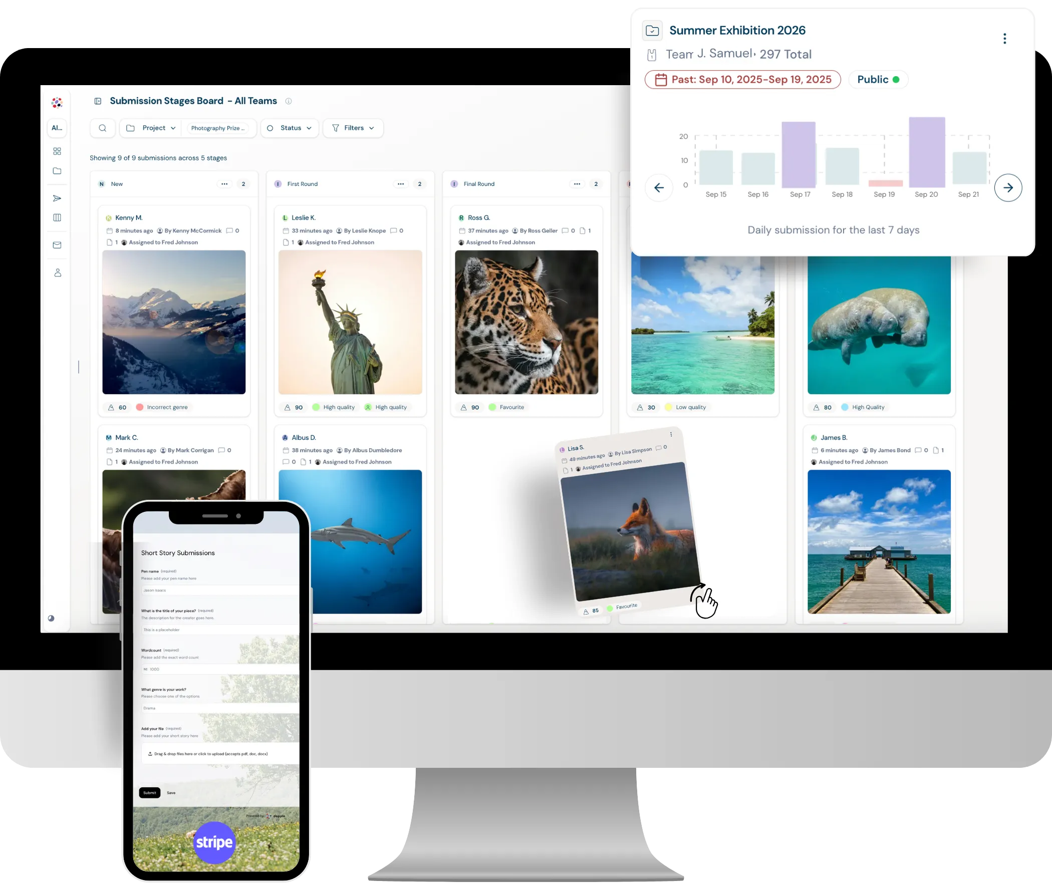 Submission management dashboard with photo entries