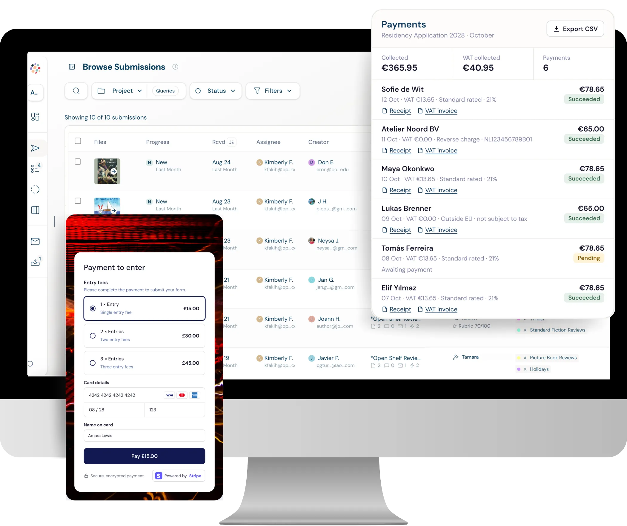 Collecting entry fees and application fees with Stripe in Dapple