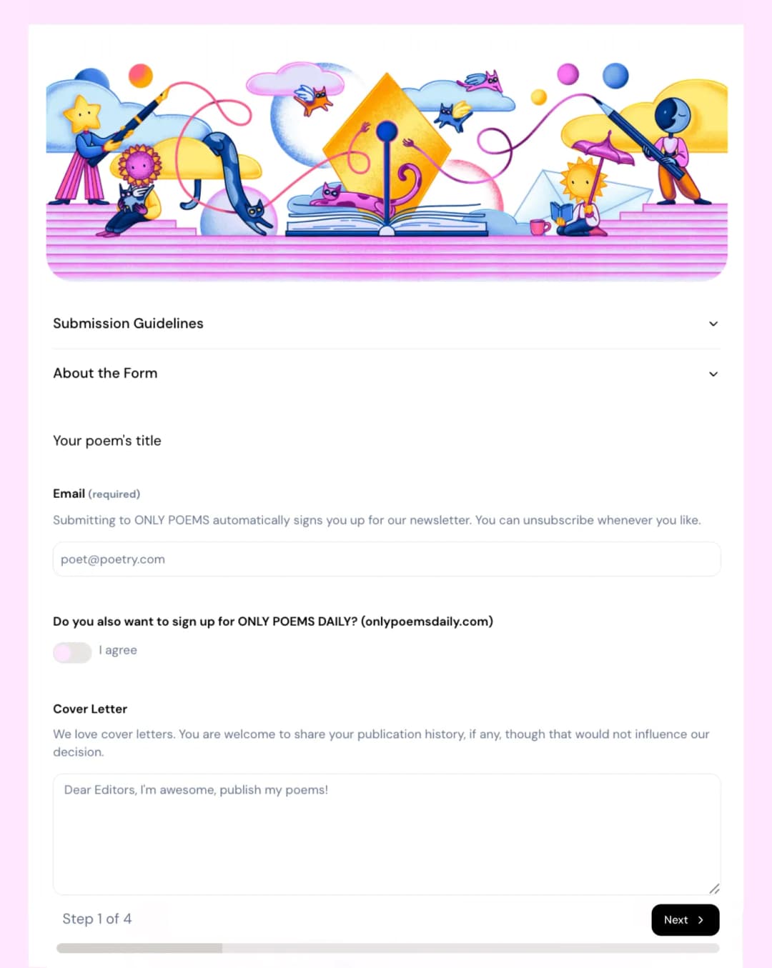 Example submission form